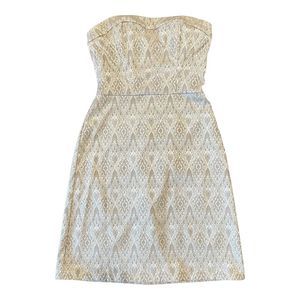 White House Black Market Womens Gold Brocade Strapless A-line Party Dress Sz 6